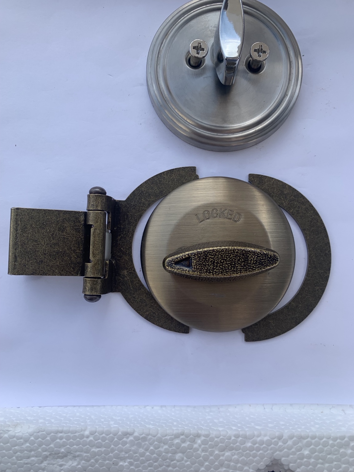 Deadbolt Secure Antique Brass installed view 3